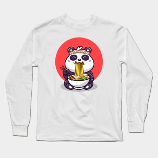 Cute Panda Eating Ramen Noodle Long Sleeve T-Shirt